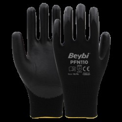 PFN110 10 Beden Siyah Polyester Örgü Üzeri ½ Köpük Nitril Kaplı Eldiven 12li Paket En388 (3131X)