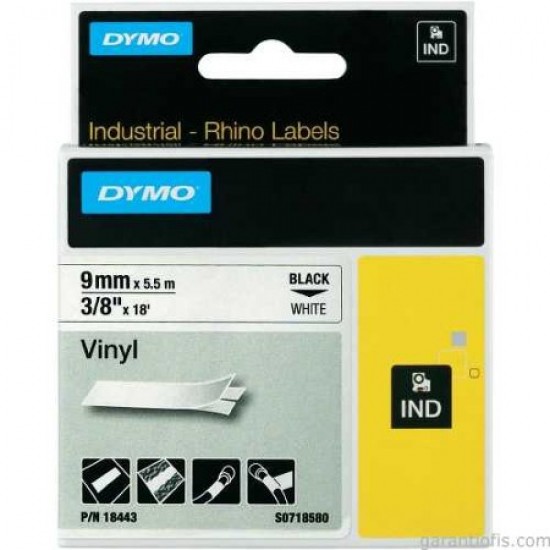 DYMO RhinoPRO Renkli Vinil 9mmx5,5m Siyah-Beyaz Şerit 14482