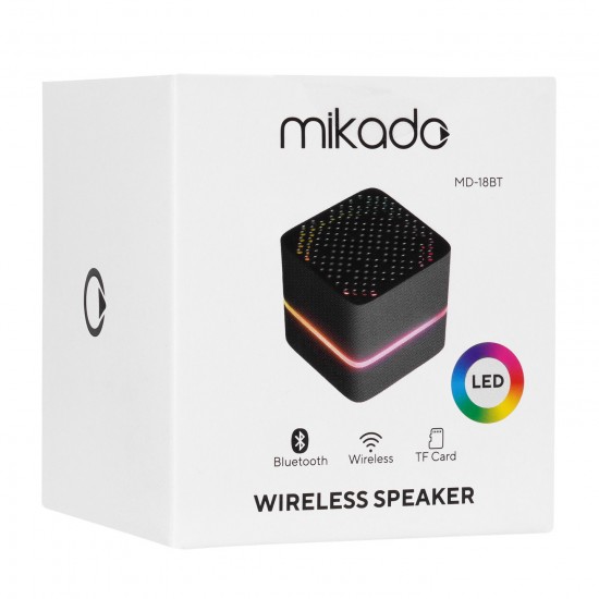 Mikado MD-18BT Siyah DC 5V-USB TF Kartlı Bluetoothlu Led Işklı Şarjlı Speaker Mikado MD-18BT Siyah DC 5V-USB TF Kartlı Bluetoothlu Led Işklı Şarjlı Speaker
