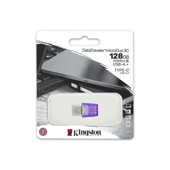 Kingston DTDUO3CG3-128GB DataTraveler microDuo 3C 200MB-s dual USB-A + USB-C Flash Bellek