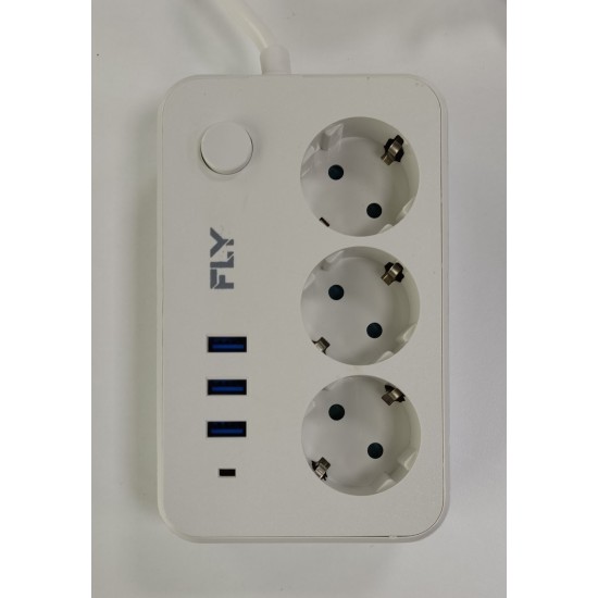 Fly 3406-01 3lü Anahtarlı 2.1A 3Usb Şarj Çıkışı 2mt Anahtarlı  Akım Korumalı Priz Çocuk Koruması