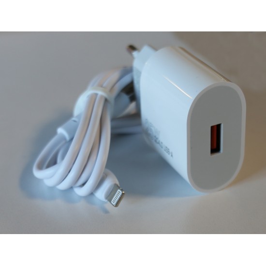 Elba ELB07-USB-25WIOS Beyaz 25W Usb Ev Şarj Kafa+ Usb 1mt Lightning Kablo QC4.0 Hızlı Şarj