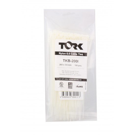 Tork TRK-370-7,5mm Beyaz 100lü Kablo Bağı (84874) Tork TRK-370-7,5mm Beyaz 100lü Kablo Bağı (84874)