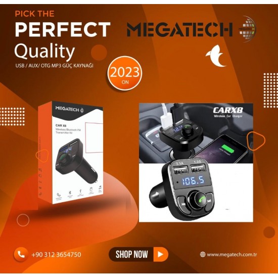 Megatech MG-TMX8 Usb-Aux-Otg-Mp3 Digital Göstergeli Transmitter