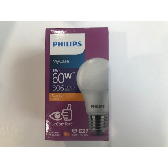 Philips Ledbulb 8w-60w 2700k 806Lumen Led Sarı Işık E27