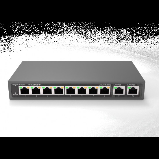 Ruijie-Reyee RG-ES110D-P 8 Port Poe+ 10-100 Mbps 2 Port 10-100-1000 Mbps Uplink Switch Çelik Kasa Ruijie-Reyee RG-ES110D-P 8 Port Poe+ 10-100 Mbps 2 Port 10-100-1000 Mbps Uplink Switch Çelik Kasa