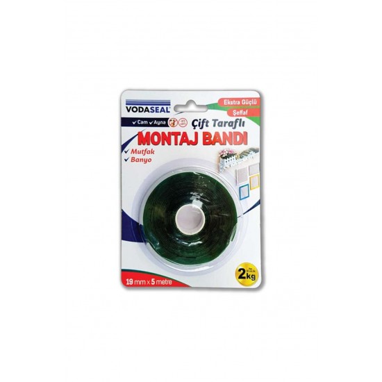 Vodaseal Çift Taraflı Montaj Bandı 19mmX1 Mt Şeffaf Vhb Bandı (Banyo- Mutfak- Cam-Ayna)