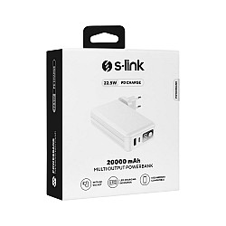 S-link G225 20000mAh Lightning+Type-C Kablolu Powerbank Beyaz 5W Prizli Taşınabilir Pil Şarj Cihazı