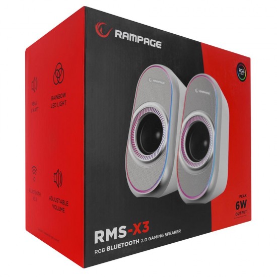 Rampage RMS-X3 2.0 6W Bluetooth Özellikli Beyaz Multimedia RGB Işıklı Gaming USB Speaker Rampage RMS-X3 2.0 6W Bluetooth Özellikli Beyaz Multimedia RGB Işıklı Gaming USB Speaker