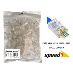 Speed SP-U100 D CAT6 100 Adet Rj45 Konnektör Delikli Yeni Nesil