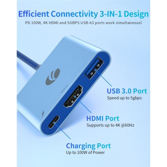 Vcom CUE15 Mavi Type-C To Hdmi(4K@60Hz)+Usb3.0+Pd 3.0 100W Çoklayıcı Vcom CUE15 Mavi Type-C To Hdmi(4K@60Hz)+Usb3.0+Pd 3.0 100W Çoklayıcı