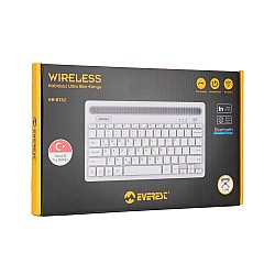 Everest KB-BT82 Beyaz-Gümüş Bluetooth Ultra İnce+Şarjlı Q Mac-Win-Android-Ios Uyumlu Kablosuz klavye