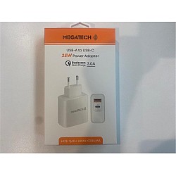 Megatech 25W2  Usb-A To Usb-C 3.0A 25W Ev Şarj Kafa Hızlı Şarj Akım Koruma