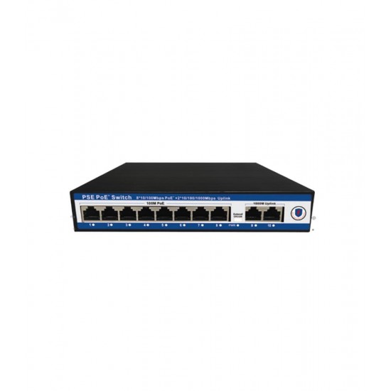 Nova NVC-PSE0820G 8 Port Poe+ 10-100 Mbps 2 Port 10-100-1000 Mbps Uplink Switch 120W Nova NVC-PSE0820G 8 Port Poe+ 10-100 Mbps 2 Port 10-100-1000 Mbps Uplink Switch 120W
