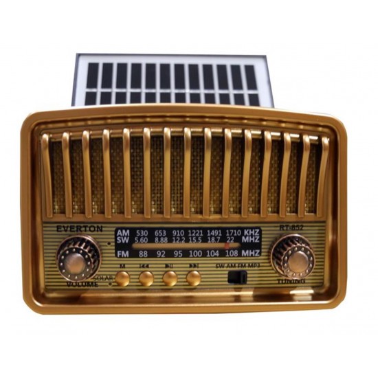 Everton Rt-852  Bluetooth Fm-Usb-Tf-Aux Şarjlı Nostaljik Radyo Güneş Panelli
