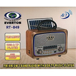 Everton Rt-849  Bluetooth Fm-Usb-Tf-Aux Şarjlı Nostaljik Radyo Güneş Panelli