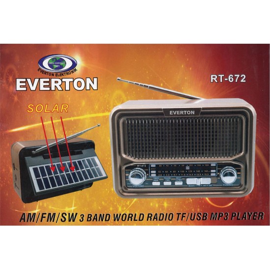 Everton Rt-672 Bluetooth Fm-Usb-Tf-Aux Şarjlı Solar Nostaljik Radyo Everton Rt-672 Bluetooth Fm-Usb-Tf-Aux Şarjlı Solar Nostaljik Radyo