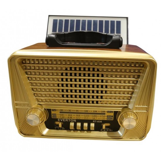 Everton Rt-836  Bluetooth Fm-Usb-Tf-Aux Solarlı Şarjlı Nostaljik Radyo
