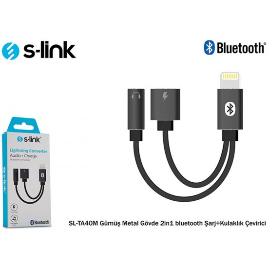 S-link SL-TA40M Lightning Gri Metal 2in1 bluetooth Şarj+Kulaklık Çevirici