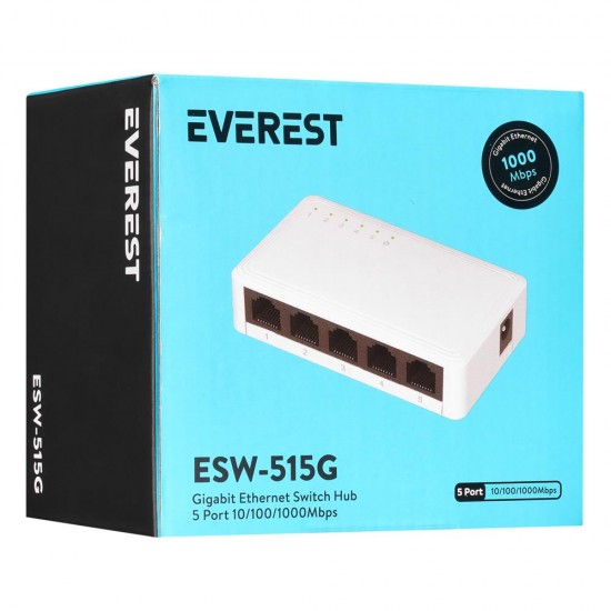 Everest EVERLINK ESW-515G 5 Port 10-100-1000Mbps Gigabit Ethernet Masaüstü Ethernet Switch Hub Everest EVERLINK ESW-515G 5 Port 10-100-1000Mbps Gigabit Ethernet Masaüstü Ethernet Switch Hub