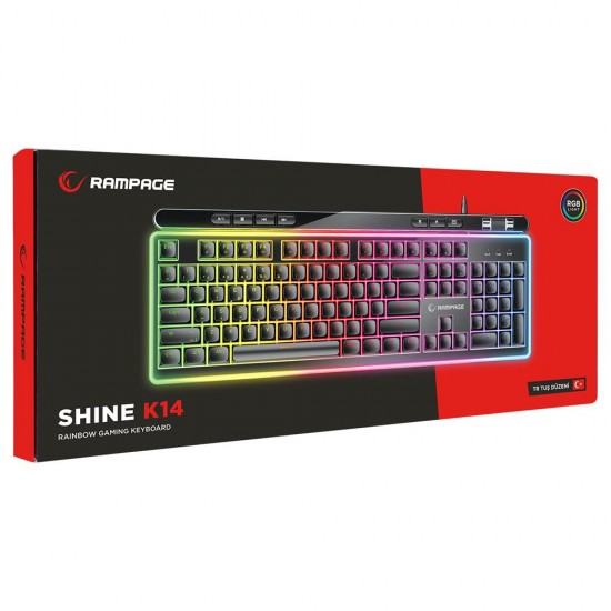 Rampage SHINE K14 Siyah USB RGB Backlight Membrane Gaming Oyuncu Klavye Rampage SHINE K14 Siyah USB RGB Backlight Membrane Gaming Oyuncu Klavye