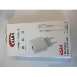 ELBA ELB-43 25W 2li USB Başlık TYPE-C Kablolu Set Hızlı Şarj Akım Koruma