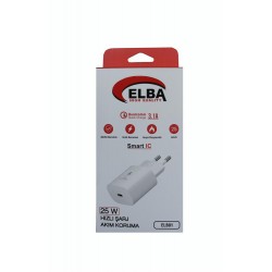 Elba ELB42 Beyaz 25W Şarj Kafa+ İphone Kablo USB-C PD3.0-QC4.0(Akım Koruma-Hızlı Şarj-)