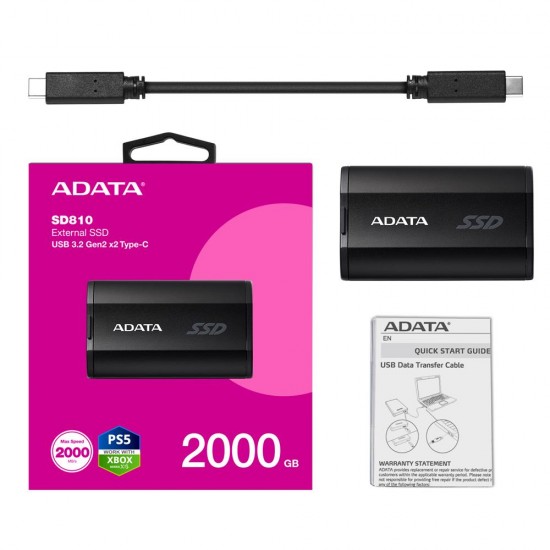 Adata 2000Gb SD810 Siyah Taşınabilir Usb 3.2 Gen2 x2 Type-C Ssd Harici Disk Adata 2000Gb SD810 Siyah Taşınabilir Usb 3.2 Gen2 x2 Type-C Ssd Harici Disk