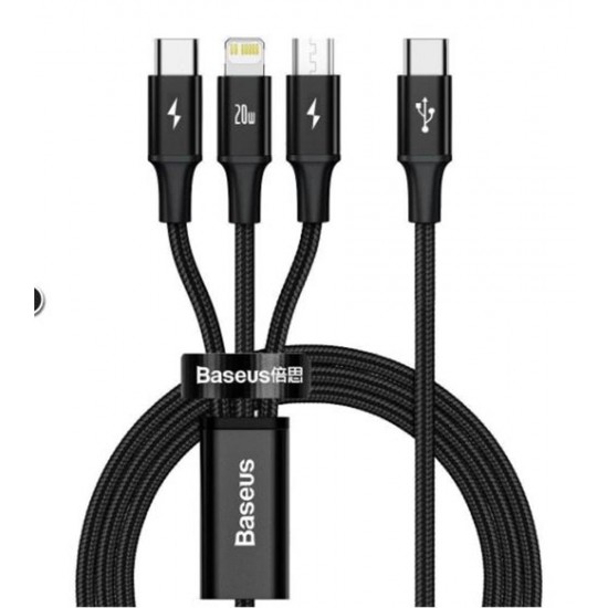 Baseus CAMLT-SC01 20W 1,5m Rapid 3in1 Şarj Kablosu Siyah Baseus CAMLT-SC01 20W 1,5m Rapid 3in1 Şarj Kablosu Siyah