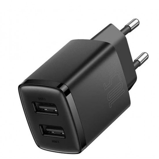 Baseus CCXJ010201 10,5W 2X USB-A Siyah Şarj Aleti Baseus CCXJ010201 10,5W 2X USB-A Siyah Şarj Aleti