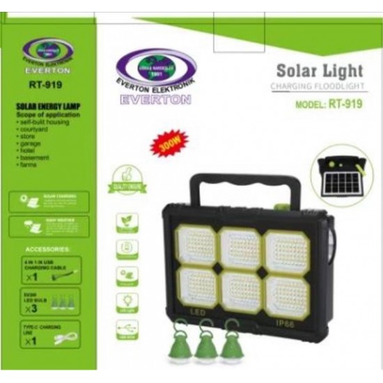 Everton Rt-919 Şarjlı 300w Solar Panelli Projektör (3 Adet Ampül) (Led Gösterge) Everton Rt-919 Şarjlı 300w Solar Panelli Projektör (3 Adet Ampül) (Led Gösterge)
