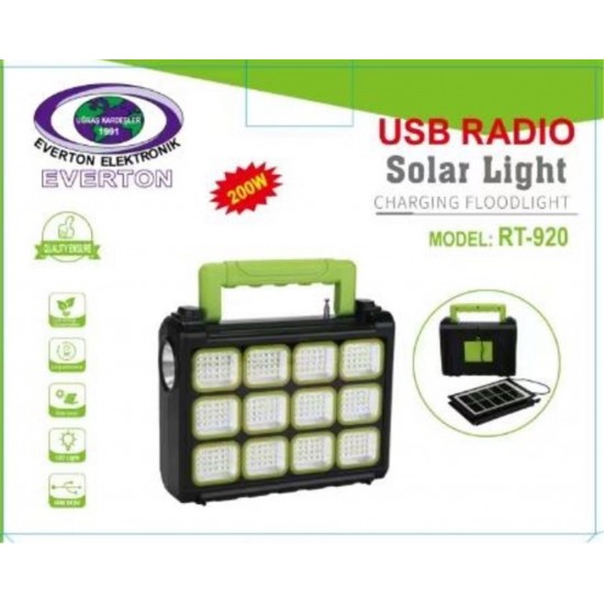 Everton Rt-920 Şarjlı 200w Solar Panelli Projektör (Radyolu) Everton Rt-920 Şarjlı 200w Solar Panelli Projektör (Radyolu)