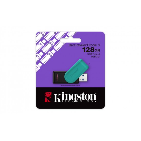 Kingston DTXS-128GB 128GB Portable USB 3.2 Gen1 DataTraveler ExodiaS (Black-Turquoise) Flash Bellek Kingston DTXS-128GB 128GB Portable USB 3.2 Gen1 DataTraveler ExodiaS (Black-Turquoise) Flash Bellek