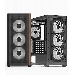 Aerocool AE  D501A BK 4x12cm A-RGB Fanlı, Ahşap Ön Panel Temp Cam Yan ve Mesh Ön Panel,USB Type-C