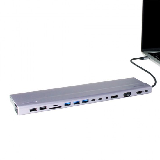 Vcom CU4703 Type-C To USB3.0-3+USB2.0-2+VGA+RJ45+SD+TF+Audio+HDMI+DP+USB-C DATA-2+USB-C Çoklayıcı Vcom CU4703 Type-C To USB3.0-3+USB2.0-2+VGA+RJ45+SD+TF+Audio+HDMI+DP+USB-C DATA-2+USB-C Çoklayıcı