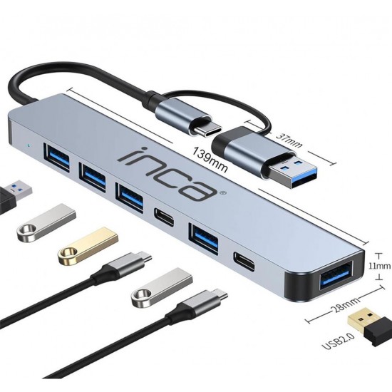 Inca IUTP-7T Usb+Type-c Girişli USB 3.0+4X USB 2.0 Type-C 5V 2X Type-C 100W Çoklayıcı Inca IUTP-7T Usb+Type-c Girişli USB 3.0+4X USB 2.0 Type-C 5V 2X Type-C 100W Çoklayıcı