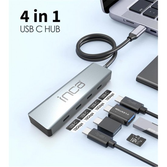 Inca ITPT-4TX 4 Port Type-C 3.1 Veri ile3.1 10 Gbps Type-C Çoklayıcı Kablo uzunluğu 15cm Inca ITPT-4TX 4 Port Type-C 3.1 Veri ile3.1 10 Gbps Type-C Çoklayıcı Kablo uzunluğu 15cm