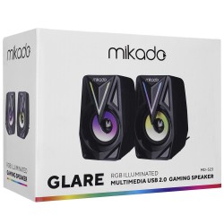 Mikado MD-S23 GLARE 2.0 Multimedia 3W-2 Siyah USB RGB Işıklı Gaming Speaker Hoparlör Stereo Giriş