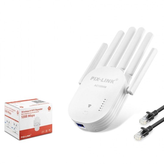 Pix-Link Wr60T Wifi Repeater 1200Mbps Beyaz Çift bant Wi-Fi 2.4 GHz ve 5 GHz WPS Desteği Pix-Link Wr60T Wifi Repeater 1200Mbps Beyaz Çift bant Wi-Fi 2.4 GHz ve 5 GHz WPS Desteği