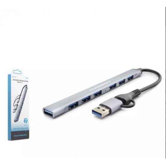 Hadron Hdx7857 Usb + Type-C Hub 7In1 1-Usb3.0 6-Usb2.0 Gri Hadron Hdx7857 Usb + Type-C Hub 7In1 1-Usb3.0 6-Usb2.0 Gri