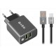 S-link SW-EHT36M 2 USB, 3.1A Metal Ev Sarj Cihazı ve Type-C Data + Sarj Kablosu
