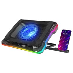 Rampage S49 Cyclone Siyah 10 Mode RGB 140-140mm 1Fanlı 14-19" LED Ekranlı Notebook Soğutucu Stand Rampage S49 Cyclone Siyah 10 Mode RGB 140-140mm 1Fanlı 14-19" LED Ekranlı Notebook Soğutucu Stand