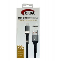 Elba Elb120-4 120w   Lightning To Usb 1Mt Siyah Örgülü  Şarj Kablosu