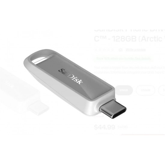 Sandisk SDIXS0N-128G-GN6NE 128GB Phone Drive with USB-C-128GB (Arctic White) Flash Bellek
