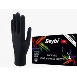 Beybi Muayene Large Pudrasız Siyah Nitril  Eldiven