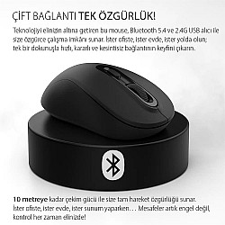 INCA IWM-288T Bluetooth 5.4 + 2.4G Kablosuz Optik Mouse 800-1200-1600 Dpı (1xaa Pil İçinde)
