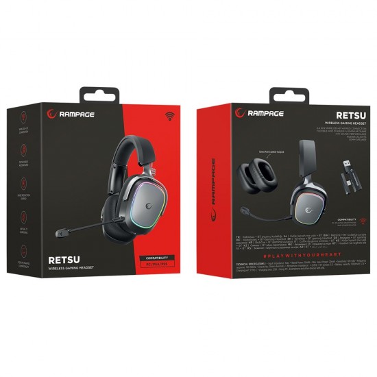 Rampage RETSU Siyah-Gri Kablosuz 2.4G+ Bluetooth Earpad Mikrofonlu Oyuncu Kulaklığı