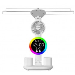 S-link SL-M9070 Glow Beyaz Dokunmatik Led Lamba Saat, Fan,Derece Kalemlikli Masa Lambası