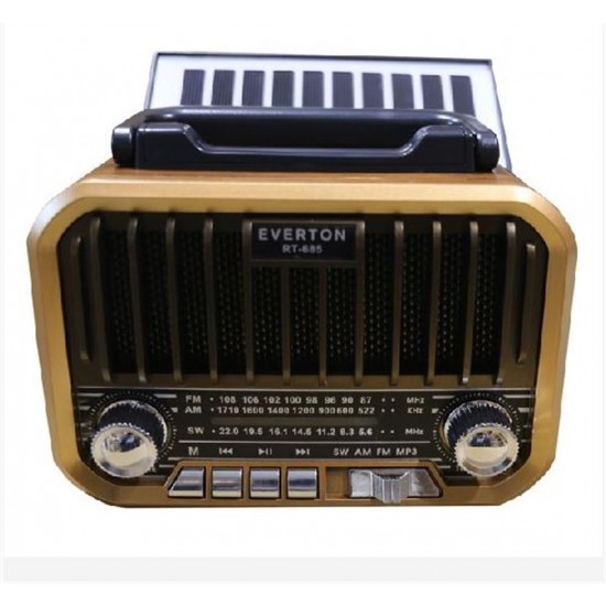 Everton RT-685  Şarjlı,Solarlı  Nostaljik Radyo ( Bluetooth-USB-SD-FM)