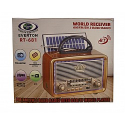 Everton RT-681  Solarlı,Ledli, Şarjlı Nostaljik Radyo (FM-AM-SW-USB-TF)